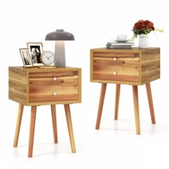 Costway 2PCS Wooden Nightstand Mid-Century End Side Table W/2 Storage Drawers -Luxe Living Interiors Shop GUEST 36169ce2 9b4f 45dd b005 5db6d15cf0bb