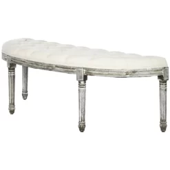 HOMCOM Vintage Semi-Circle Hallway Bench Tufted Upholstered Velvet-Touch Fabric Accent Seat With Rubberwood Legs, Off White -Luxe Living Interiors Shop GUEST 386c393d 75e1 454c 8e31 329860f589a5