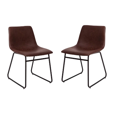 Set Of 2 Faux Leather Bucket Seat Dining Chairs With Frame - Merrick Lane 6 Set Of 2 Faux Leather Bucket Seat Dining Chairs With Frame - Merrick Lane - Image 4