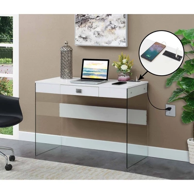 42" SoHo Glass Desk With Charging Station - Breighton Home 3 42" SoHo Glass Desk With Charging Station - Breighton Home