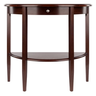 Concord Hall / Console Table, Half Moon With Drawer, Shelf - Antique Walnut - Winsome 4 Concord Hall / Console Table, Half Moon With Drawer, Shelf - Antique Walnut - Winsome - Image 2