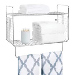 MDesign 2 Tier Storage Organizer Bath Shelf With Towel Bar, Wall Mount -Luxe Living Interiors Shop GUEST 3af777fc c3f9 42c6 ba0b d1757fdda39e