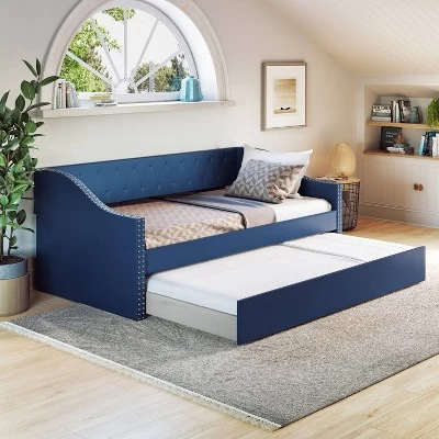 Twin Nova Faux Leather Upholstered Sofa Daybed With Trundle Blue - Eco Dream 3 Twin Nova Faux Leather Upholstered Sofa Daybed With Trundle Blue - Eco Dream