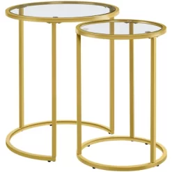 Yaheetech Round Nesting End Table Set With Metal Frame And Glass Top For Living Room -Luxe Living Interiors Shop GUEST 40a2438a 3b4a 464e 983f 015995e2b1ae