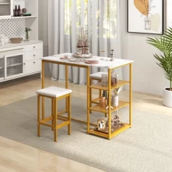 Costway 3PCS Bar Table Set Kitchen Counter Height Table 2 Stools Space Saving With Storage -Luxe Living Interiors Shop GUEST 40f8fa02 c834 44b9 a4d5 61c59a91a595