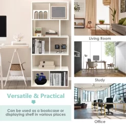 Costway 63'' Wooden 5-Tier Geometric Bookshelf S-shaped Display Shelf Stand Room Divider White -Luxe Living Interiors Shop GUEST 4114fee1 84a4 49b7 a962 938a41645437