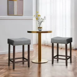 Costway Set Of 2 Nailhead Saddle Bar Stools 24'' Height W/ Fabric Seat & Wood Legs BeigeGray -Luxe Living Interiors Shop GUEST 425fd14b 53fe 4b80 8b9c 5df4244ad0e5