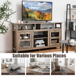 Costway 58'' TV Stand Entertainment Console Center W/ 2 Cabinets Up To 65'' GreyBlackWalnut -Luxe Living Interiors Shop GUEST 428210e4 588b 49bb b8ba 88e8516e4e1c