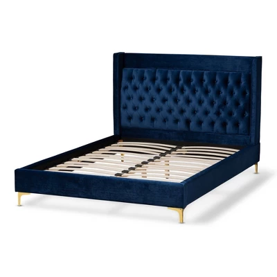 Valery Velvet Platform Bed With Gold - Finished Legs - Baxton Studio 4 Valery Velvet Platform Bed With Gold - Finished Legs - Baxton Studio - Image 2