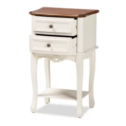 2 Drawer Darla Wood Nightstand White/Cherry Brown - Baxton Studio