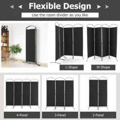 Costway 4 Panels Folding Room Divider 6 Ft Tall Fabric Privacy Screen Black/Brown/Grey/White -Luxe Living Interiors Shop GUEST 43b847ee 2662 4dde 86e2 8e829dd1086a