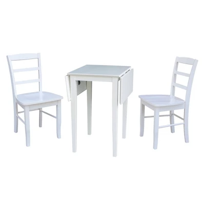 Small Dual Drop Leaf Dining Table With 2 Madrid Ladderback Chairs White - International Concepts 6 Small Dual Drop Leaf Dining Table With 2 Madrid Ladderback Chairs White - International Concepts - Image 4
