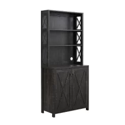 Home Source Elegant Charcoal Bar Cabinet | Kitchen Cabinet With Microwave Stand