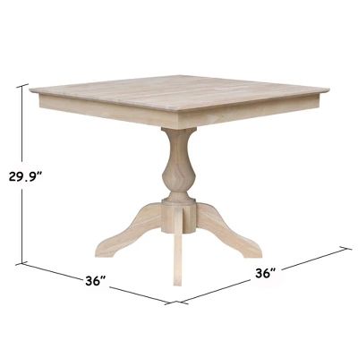 29.9" Dining Tables Sparks Square Top Pedestal Unfinished - International Concepts 6 29.9" Dining Tables Sparks Square Top Pedestal Unfinished - International Concepts - Image 4