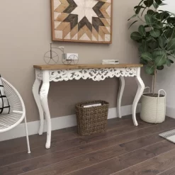 Wood Parisian Design Floral Ornate Detailing Console Table White - Olivia & May -Luxe Living Interiors Shop GUEST 4ad8d39f d045 463a 9c0b a24374ade969