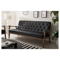 Sorrento Mid-Century Retro Modern Faux Leather Upholstered Wooden 3 Seater Sofa - Baxton Studio -Luxe Living Interiors Shop GUEST 4bf4f387 2a0a 4594 8352 3044b1e5bbc1