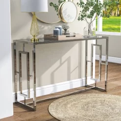 Stagge Glam Rectangle Sofa Table Chrome - HOMES: Inside + Out