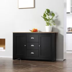 HOMCOM Kitchen Sideboard With Adjustable Shelves, Dining Buffet Cabinet With 3 Storage Drawers, Black -Luxe Living Interiors Shop GUEST 4db9d738 7733 4c9e a128 249485996b1c
