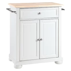 Alexandria Natural Wood Top Portable Kitchen Island - White - Crosley