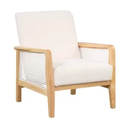 Mid-Century Velvet Upholstered Accent Chair, Armchair With Rattan Mesh-ModernLuxe -Luxe Living Interiors Shop GUEST 509d5a7c 6097 49cd 9859 c17a1cfb494a