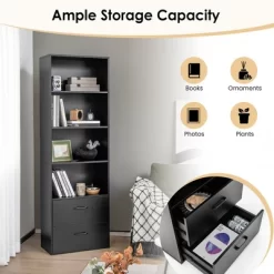 Costway 6-Tier Tall Bookshelf Freestanding Modern Bookcase Black Storage Cabinet White/Black -Luxe Living Interiors Shop GUEST 511b1ab2 9bbb 4112 a3ae 305f603015a6