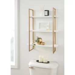 20" X 30" Leigh Wood And Metal Wall Shelf White/Gold - Kate & Laurel All Things Decor -Luxe Living Interiors Shop GUEST 513cde45 4bd9 41d0 89f9 9c26ba8357d6