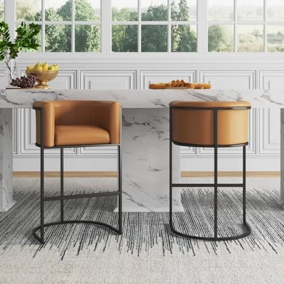 Set Of 3 Cosmopolitan Upholstered Metal Barstools - Manhattan Comfort 3 Set Of 3 Cosmopolitan Upholstered Metal Barstools - Manhattan Comfort
