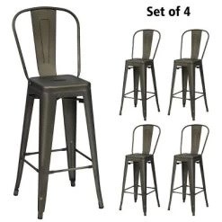 Costway Set Of 4 High Back Metal Stool 30'' Seat Bar Height Industrial Bar Stools GunBlack -Luxe Living Interiors Shop GUEST 52da9692 51b9 4362 8b2a 0d508621557c