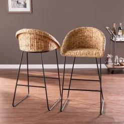 Set Of 2 Werte Water Hyacinth Barstools Natural/Black - Aiden Lane 9 Set Of 2 Werte Water Hyacinth Barstools Natural/Black - Aiden Lane -Luxe Living Interiors Shop GUEST 54378903 56ed 4d9a 8cb7 8d535f5a92e8