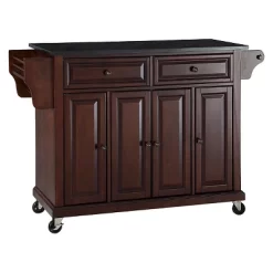 Solid Black Granite Top Kitchen Cart/Island - Vintage Mahogany - Crosley