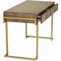 Coast To Coast Accents Wheaton Modern Ash Wood Rectangular Writing Desk 49 1/2" X 23" With 2-Drawer Brown Gold Metal Legs For Living Room Bedroom Home 16 Coast To Coast Accents Wheaton Modern Ash Wood Rectangular Writing Desk 49 1/2" X 23" With 2-Drawer Brown Gold Metal Legs For Living Room Bedroom Home -Luxe Living Interiors Shop GUEST 54dab06d 6c26 4e58 9252 c7ece0e022de
