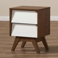 Hildon Mid - Century Modern Wood 2 - Drawer Storage Nightstand - White, "Walnut" Brown - Baxton Studio -Luxe Living Interiors Shop GUEST 5503fd7d aa11 4c37 a172 d700f4d544af