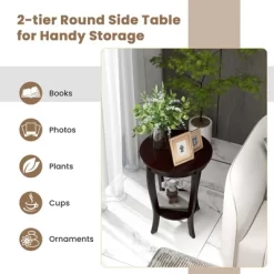 Costway 2-Tier End Table 18'' Round Compact Sofa Side Nightstand With Storage Shelf Espresso/White -Luxe Living Interiors Shop GUEST 56160dcf 6309 48c9 b9a1 f59b59de929a