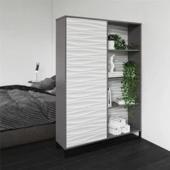 65.51" Large Maddock Bookcase Room Divider With Faux Wave Pattern Graphite - Room & Joy