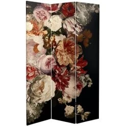 71" Double Sided Vintage Flowers Canvas Room Divider - Oriental Furniture