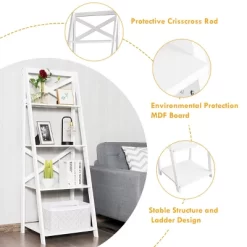 Costway 4-Tier Ladder Shelf Bookshelf Bookcase Storage Display Plant Leaning Shelf White 19 Costway 4-Tier Ladder Shelf Bookshelf Bookcase Storage Display Plant Leaning Shelf White -Luxe Living Interiors Shop GUEST 5c6d2882 9e4c 43a3 9684 436739931ae2