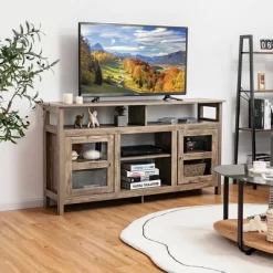 Costway 58'' TV Stand Entertainment Console Center W/ 2 Cabinets Up To 65'' GreyBlackWalnut -Luxe Living Interiors Shop GUEST 5d1fb3ac c193 4063 82e5 375b476fb9c5