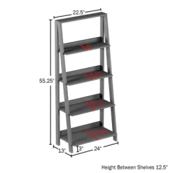 Lavish Home 4-Tier Ladder Bookshelf Freestanding Wooden Bookcase, Gray