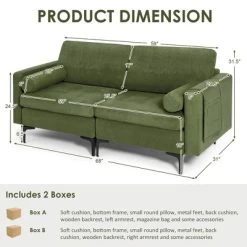 Costway Modern Loveseat 2-Seat Sofa Couch W/ 2 Bolsters & Side Storage Pocket Army Green -Luxe Living Interiors Shop GUEST 5d949d2b e550 42ac aa68 553ec990b8f5