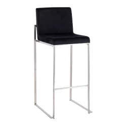 Set Of 2 Fuji High Back Stainless Steel/Velvet Barstools - LumiSource