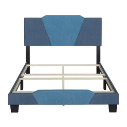 Full Sydney Color Block Blue/Ocean Linen Upholstered Platform Bed Blue - Eco Dream