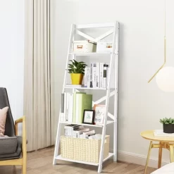 Costway 4-Tier Ladder Shelf Bookshelf Bookcase Storage Display Plant Leaning Shelf White 15 Costway 4-Tier Ladder Shelf Bookshelf Bookcase Storage Display Plant Leaning Shelf White -Luxe Living Interiors Shop GUEST 5ea3e2f6 2dfc 4f9e 8124 5789ccea0bfc