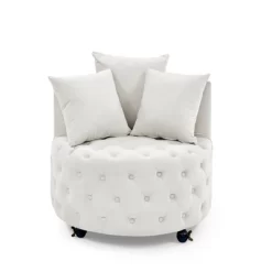 Button Tufted Living Room Upholstered Swivel Chair With Movable Wheels And 3 Pillows - ModernLuxe 15 Button Tufted Living Room Upholstered Swivel Chair With Movable Wheels And 3 Pillows - ModernLuxe -Luxe Living Interiors Shop GUEST 5f80949f 2a68 4893 ad08 f327511e06f7