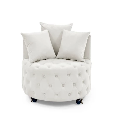Button Tufted Living Room Upholstered Swivel Chair With Movable Wheels And 3 Pillows - ModernLuxe 6 Button Tufted Living Room Upholstered Swivel Chair With Movable Wheels And 3 Pillows - ModernLuxe - Image 4