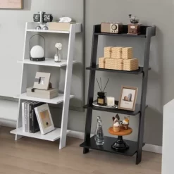 Costway 4-Tier Ladder Shelf Leaning Bookshelf WithAnti-falling Baffle Wood Bookcase Black/White 16 Costway 4-Tier Ladder Shelf Leaning Bookshelf WithAnti-falling Baffle Wood Bookcase Black/White -Luxe Living Interiors Shop GUEST 607c603a 6144 408c 847c ded489ae11fd
