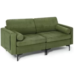 Costway Modern Loveseat 2-Seat Sofa Couch W/ 2 Bolsters & Side Storage Pocket Army Green -Luxe Living Interiors Shop GUEST 62560156 3115 4bbc be03 ec831c6b1ba6