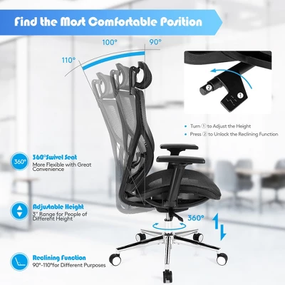 Costway Ergonomic Office Chair High-Back Mesh Chair W/Adjustable Lumbar Support 8 Costway Ergonomic Office Chair High-Back Mesh Chair W/Adjustable Lumbar Support - Image 6