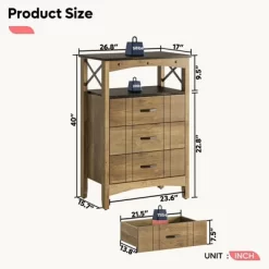 Bestier Hallway & Living Room Storage Cabinet W/ 2 Shelves & 3 Drawers For Home Office Decluttering And Organization, Brown -Luxe Living Interiors Shop GUEST 62a80afd e467 4a1a 9d61 ba414b472e3a