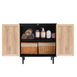 LuxenHome Black And Brown Wood 2-Door Storage Cabinet. -Luxe Living Interiors Shop GUEST 633c6db5 4864 4660 837c 3a02c5b6fb52