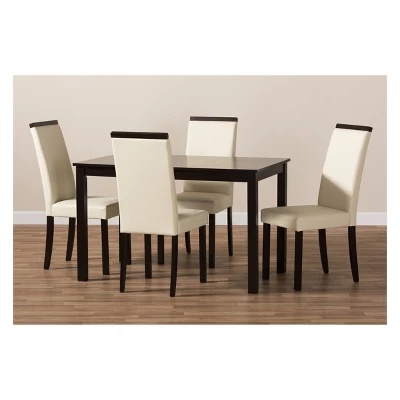 5pc Daveney Modern And Contemporary Espresso Faux Leather Upholstered Dining Set Cream, Dark Brown - Baxton Studio 6 5pc Daveney Modern And Contemporary Espresso Faux Leather Upholstered Dining Set Cream, Dark Brown - Baxton Studio - Image 4